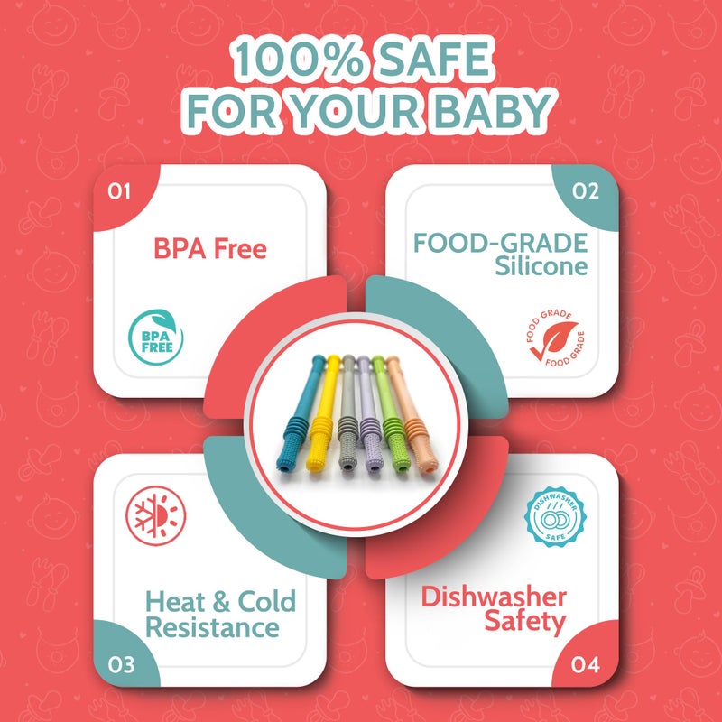 Bebecan Teething Sticks for Babies 0-36 Months - Super Soft Silicone Teething Aids, Infant Oral Soothing Relief, Multicolor 6-Pack - Image 5